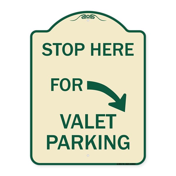 Signmission Stop Here for Valet Parking Right Arrow Heavy-Gauge Aluminum Sign, 24" x 18", TG-1824-22853 A-DES-TG-1824-22853 - main